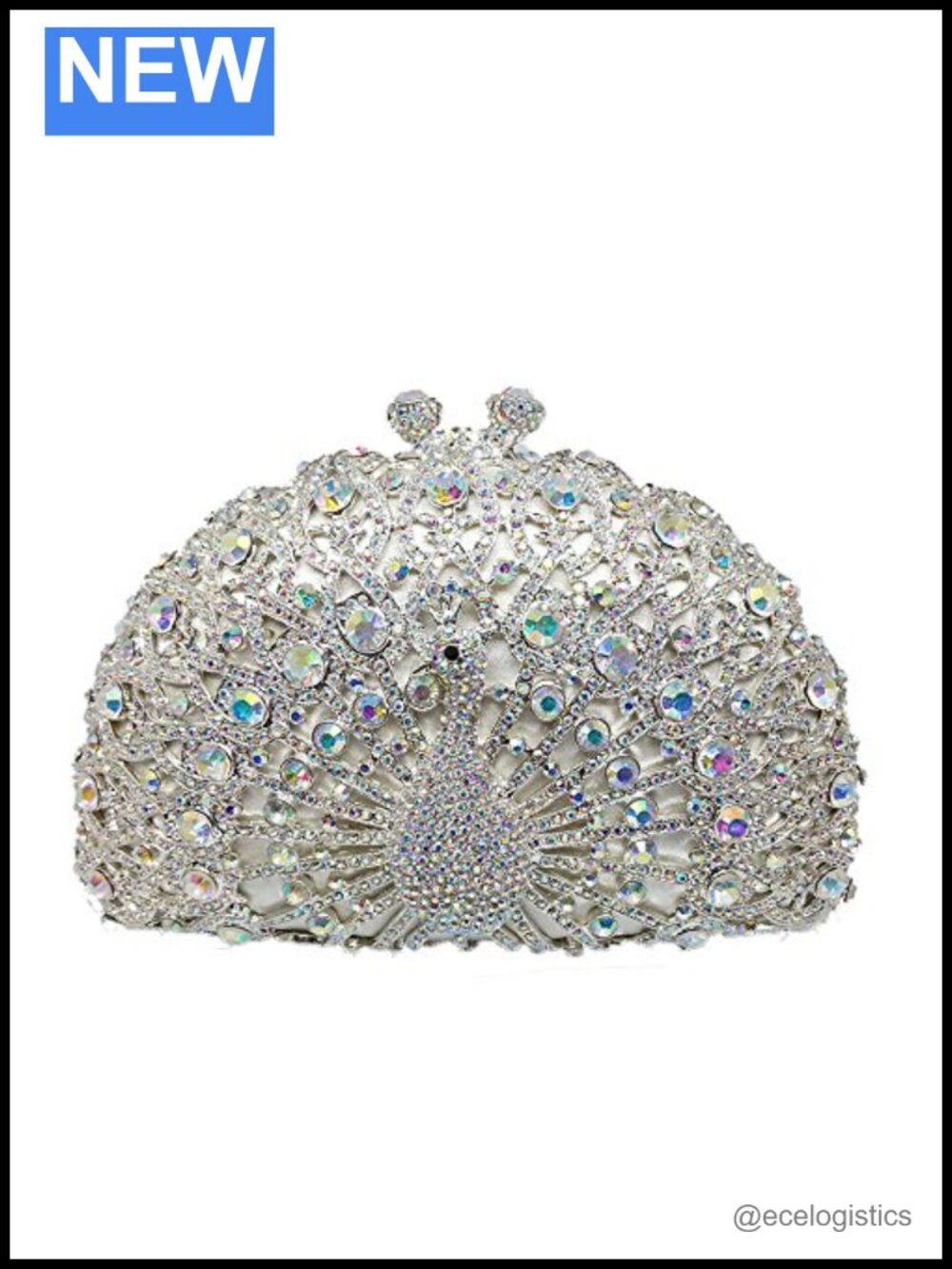 Rhinestone Peacock Clutch Purse, Faux Leather Evening Bag, Crystal Wedding